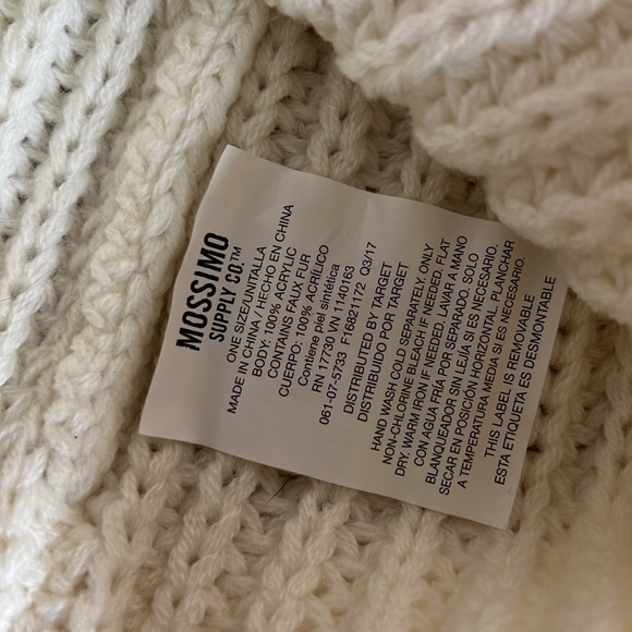 White Winter Hat with Yellow Puff - Picture 2 of 2